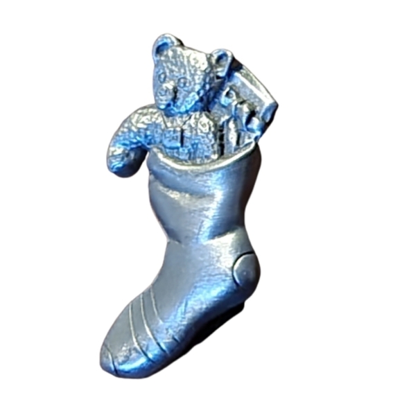 Vintage LCD SILVER STOCKING TEDDY BEAR AND CANDYCANE - Picture 4 of 8